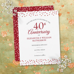 40th Anniversary Ruby Love Hearts Save the Date Announcement Postcard