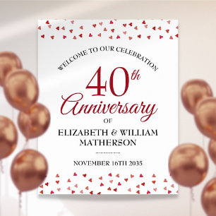 40th Anniversary Ruby Love Hearts Welcome Sign