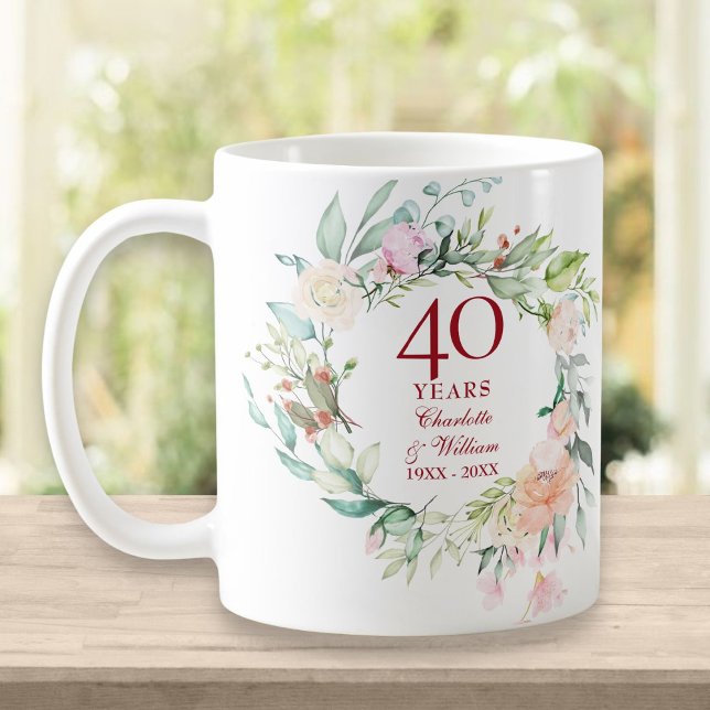 40th Anniversary Ruby Wedding Country Floral Coffee Mug (Creator Uploaded)