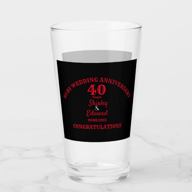 40th Anniversary Ruby Wedding Gift: Personalised  Glass (Front)