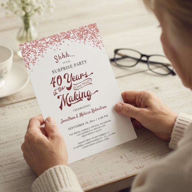 40th Anniversary Surprise Party Ruby Red Confetti Invitation (Creator Uploaded)