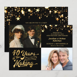 40th Anniversary Then & Now Photos Black and Gold Invitation