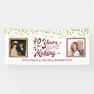 40th Anniversary Then & Now Photos Gold Confetti Banner