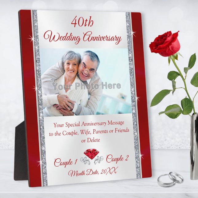 40th Anniversary Traditional Gift, Photo Plaque (40th wedding anniversary gifts for parents. Ruby anniversary gifts. 40 year wedding anniversary gift)