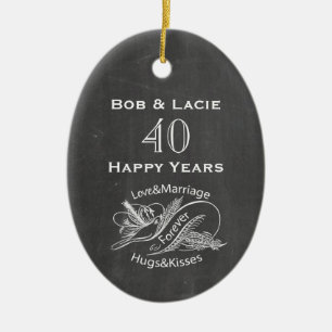 40th Anniversary Vintage Chalkboard Personalised Ceramic Tree Decoration