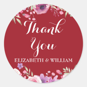 40th Anniversary Watercolour Roses Thank You Classic Round Sticker