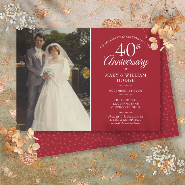 40th Anniversary Wedding Photo Ruby Heart Confetti Invitation (40th Anniversary Wedding Photo Ruby Heart Confetti Invitation)