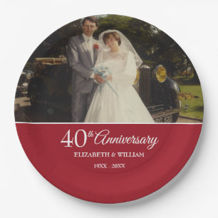 40th Anniversary Wedding Photo Ruby Paper Plate