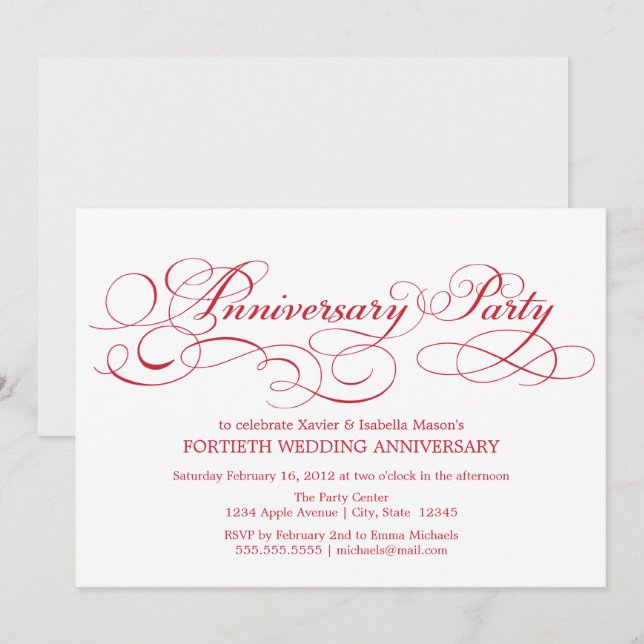40th Anniversary | White/Red Invitation (Front/Back)
