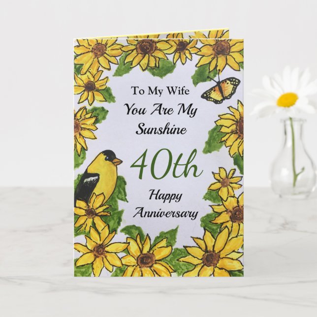 40th Anniversary Wife You Are My Sunshine Card (Small Plant)