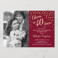 40th Anniversary with Photo - Gold Ruby Red