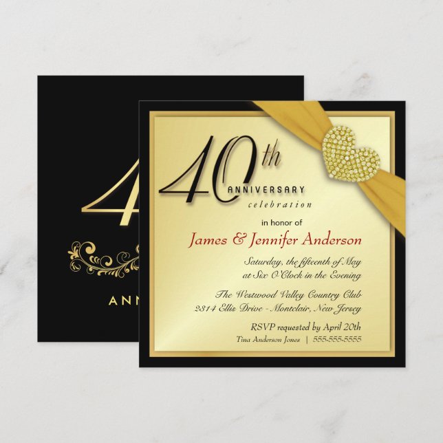 40th Annniversary Party Invitations - Gold (Front/Back)