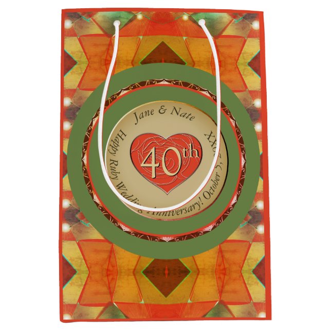 40th/Any Wedding Anniversary Wrapping Paper Medium Gift Bag (Front)