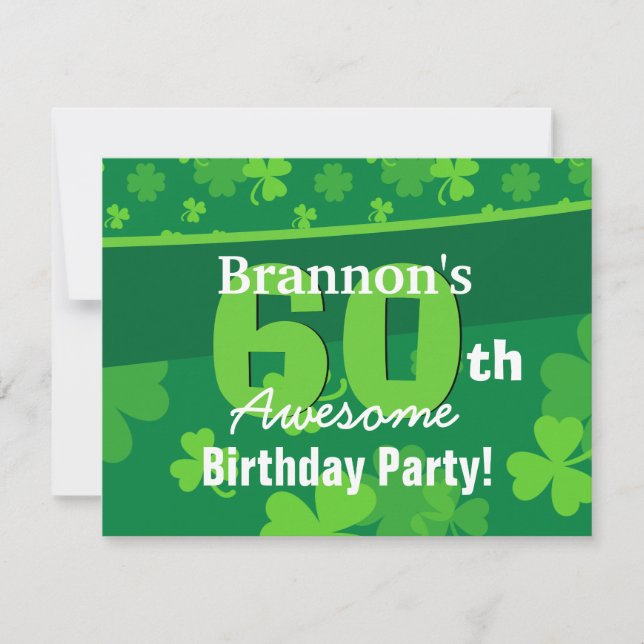 40th Awesome Birthday Green Shamrocks G002F Invitation (Front)