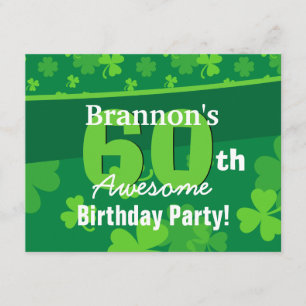 40th Awesome Birthday Green Shamrocks G002F Invitation
