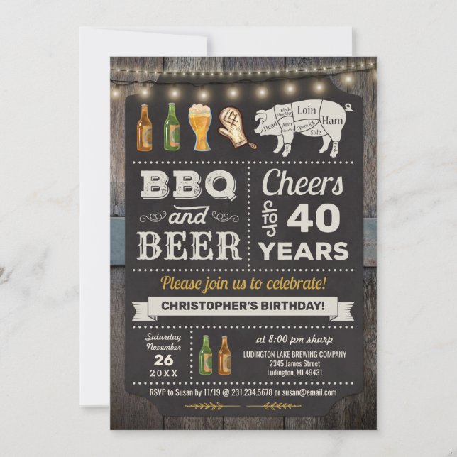 40th BBQ Barbecue & Beer Birthday Invitation (Front)