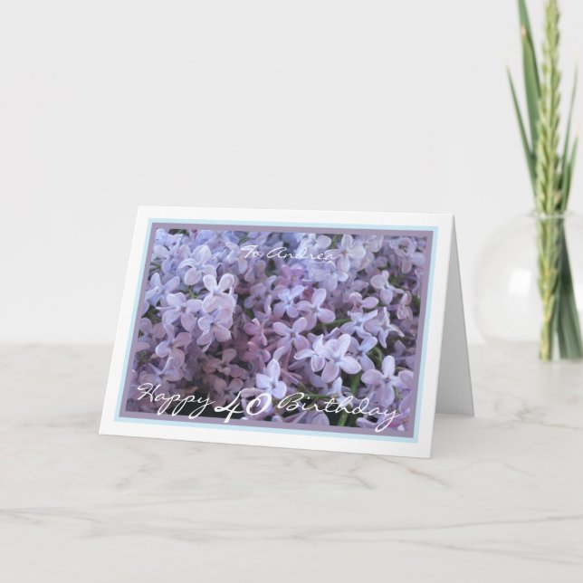 40th Bday Andrea Purple Lilac Elegant Gold Frame Card (Front)