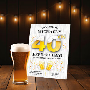 40th Beer Birthday Party Milestone Invitation