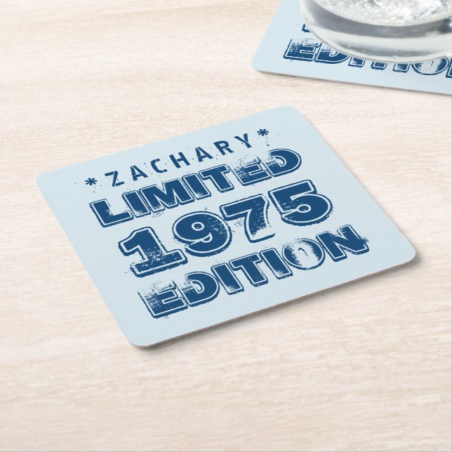 40th Birthday 1975 Limited Edition Custom E11 BLUE Square Paper Coaster (Angled)