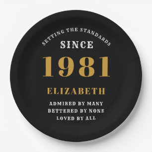 40th Birthday 1981 Black Gold For Her Personalised Paper Plate