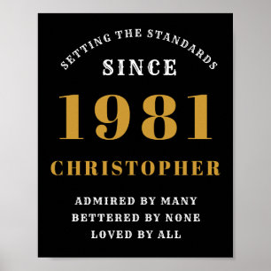 40th Birthday 1981 Black Gold For Him Personalised Poster
