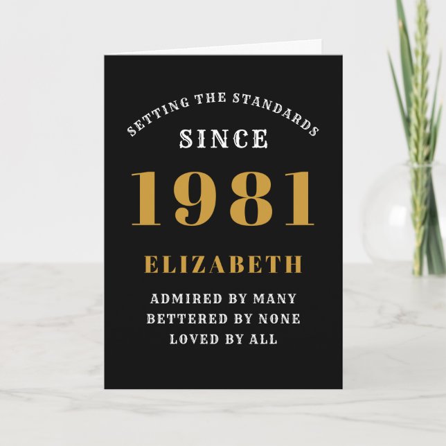 40th Birthday 1981 Black Gold Lady's Personalised Card (Front)