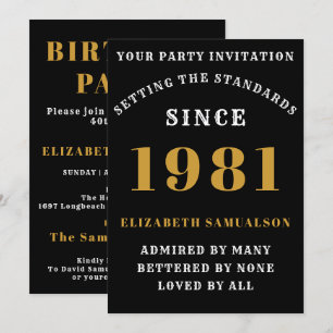 40th Birthday 1981 Black Gold Personalised For Her Invitation