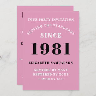 40th Birthday 1981 Black Pink Personalised For Her Invitation
