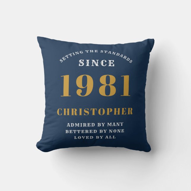 40th Birthday 1981 Blue Gold Men's Personalised Cushion (Front)