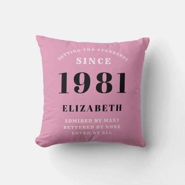 40th Birthday 1981 Pink Black Girly Personalised Cushion (Front)