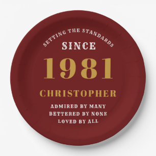 40th Birthday 1981 Red Gold For Him Personalised Paper Plate