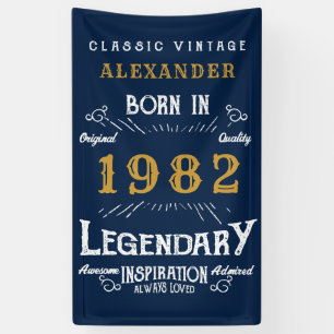 40th Birthday 1982 Add Name Blue Gold Legendary Banner