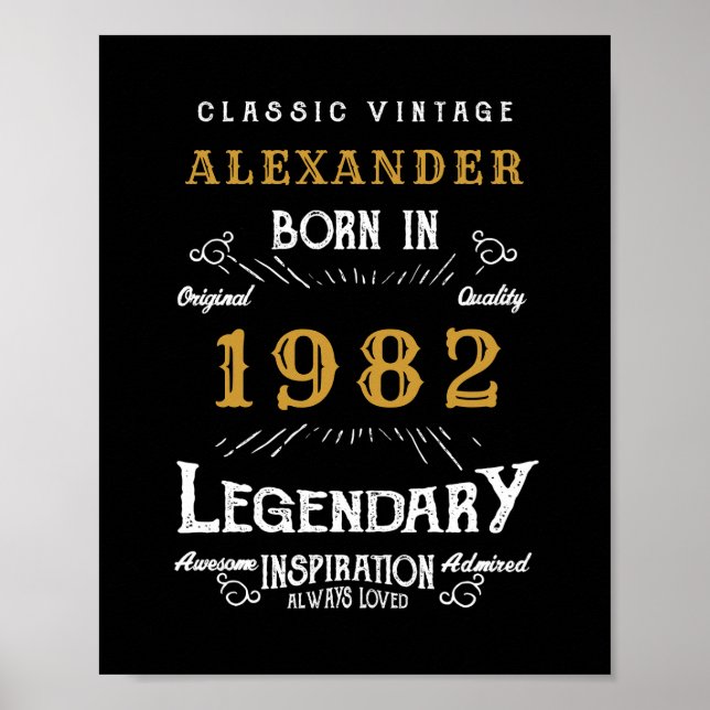 40th Birthday 1982 Add Name Legendary Black Gold Poster (Front)