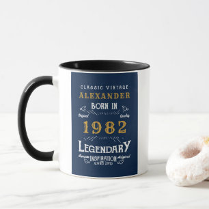 40th Birthday 1982 Add Name Vintage Blue Gold Mug