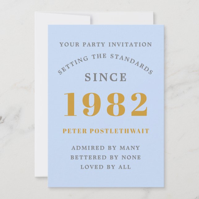 40th Birthday 1982 Blue Gold Elegant Chic Invitation (Front)