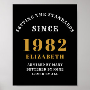 40th Birthday 1982 Elegant Black Gold Chic Poster