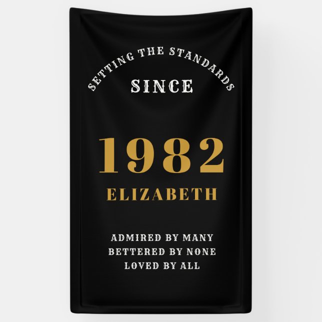 40th Birthday 1982 Elegant Chic Gold Black Banner (Vertical)