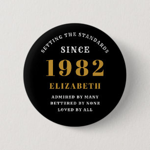 40th Birthday 1982 Elegant Gold Black Chic 6 Cm Round Badge