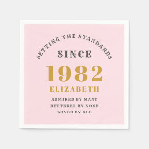 40th Birthday 1982 Elegant Gold Pink Grey Napkin