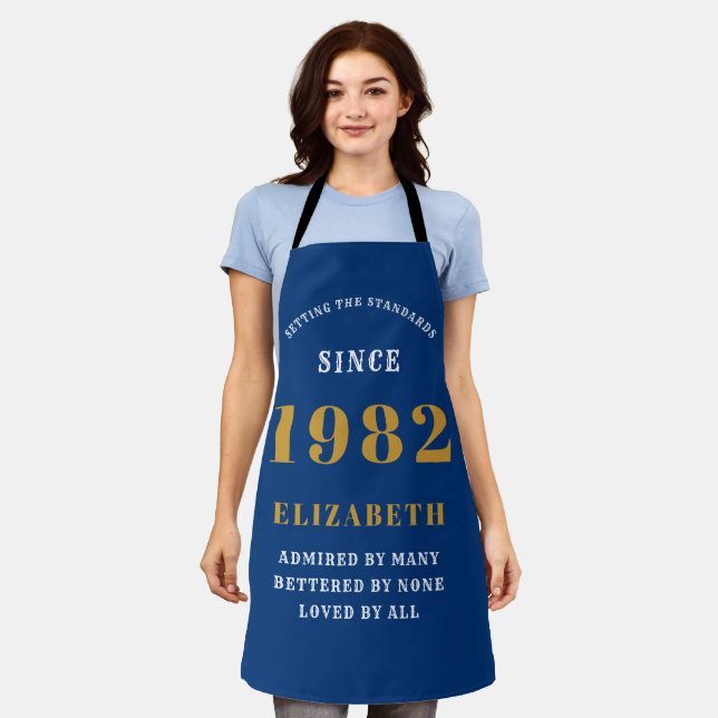 40th Birthday 1982 Elegant white Blue Gold Apron (Worn)