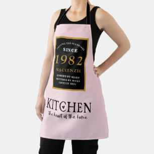 40th Birthday 1982 Name Elegant Black Gold Pink Apron