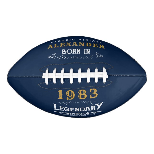 40th Birthday 1983 Add Name Legend Blue Gold American Football (Front)