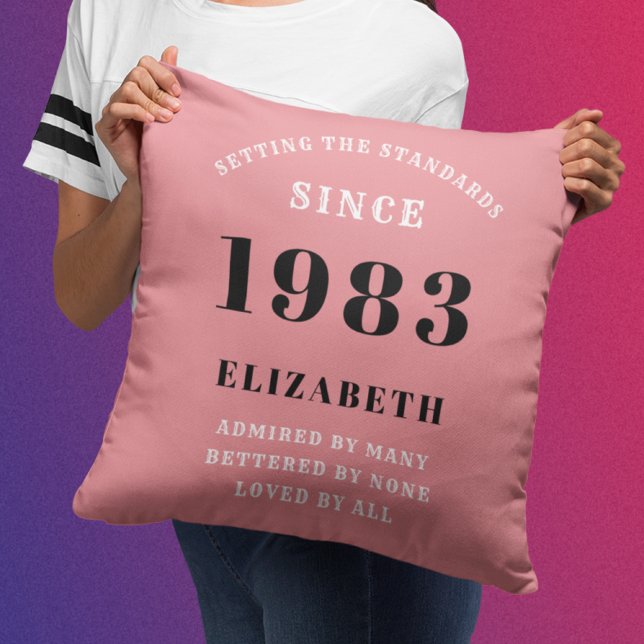 40th Birthday 1983 Pink Girly Elegant Chic Cushion (Creator Uploaded)