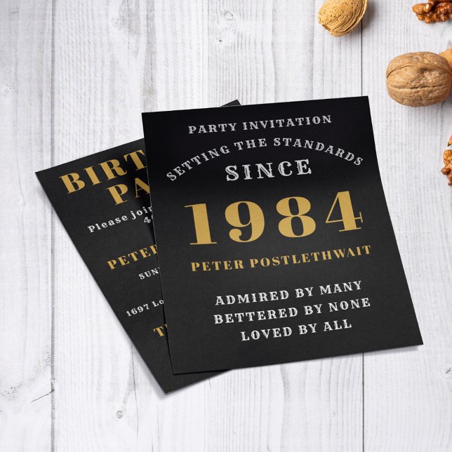 40th Birthday 1984 Black Gold Personalised For Him Flyer (Elegant Budget Black and Gold 40th Birthday Invitation - Create Your Own Personalized Design)