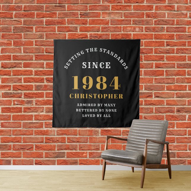 40th Birthday 1984 Elegant Black Gold Chic Tapestry (40th Birthday 1984 Elegant Black Gold Chic Tapestry: Extravagant & Fully Personalized.)