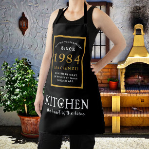 40th Birthday 1984 Name Elegant Black Gold Chic Apron