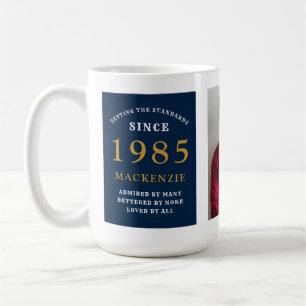 40th Birthday 1985 Blue Gold Add Name Photo Large Coffee Mug