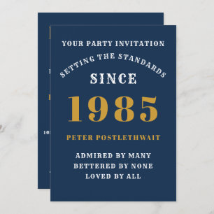 40th Birthday 1985 Blue Gold Personalised For Him Invitation