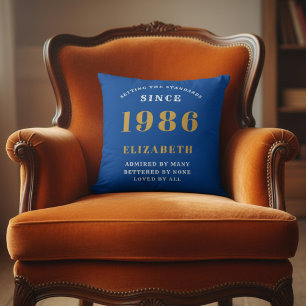 40th Birthday 1986 Add Name Blue Gold Personalized Cushion