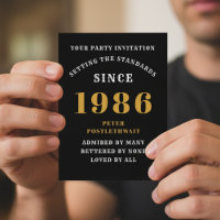 40th Birthday 1986 Black Gold Invitation
